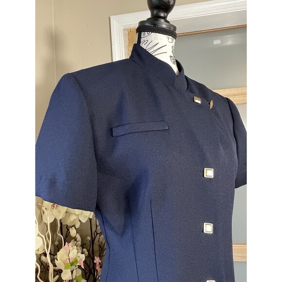 VTG 80s Jessica Howard Asymmetrical Closure Button Up Navy Blue Dress Sz 12 - Picture 2 of 11